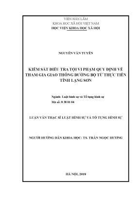 Luận văn thạc sĩ kiểm sát điều tra tội vi phạm quy định về tham gia giao thông đường bộ từ thực tiễn tỉnh lạng sơn