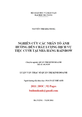 Luận văn thạc sĩ quản trị kinh doanh nghiên cứu các nhân tố ảnh hưởng đến chất lượng dịch vụ tiệc cưới tại nhà hàng rainbow