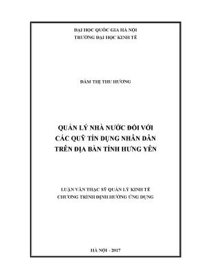 Luận văn thạc sĩ quản lý nhà nước đối với các quỹ tín dụng nhân dân trên địa bàn tỉnh hưng yên