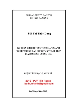 Luận văn thạc sĩ kinh tế kế toán chi phí thuế thu nhập doanh nghiệp trong các công ty xây lắp trên địa bàn tỉnh quảng nam