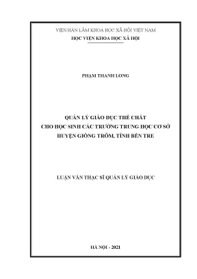 Quản lý giáo dục thể chất cho học sinh các trường trung học cơ sở huyện giồng trôm tỉnh bến tre