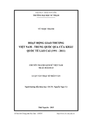 Luận văn thạc sĩ hoạt động giao thương việt nam trung quốc qua cửa khẩu quốc tế lào cai 1991 2011