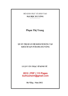 Luận văn thạc sĩ kinh tế quản trị quan hệ khách hàng tại khách sạn furama đà nẵng