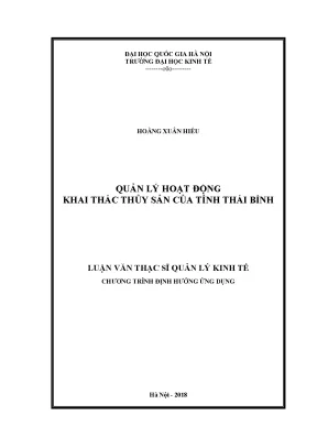 Luận văn thạc sĩ quản lý hoạt động khai thác thủy sản của tỉnh thái bình