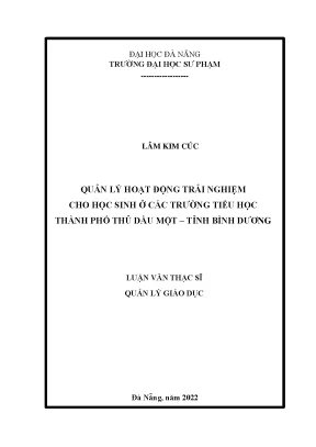 Quản lý hoạt động trải nghiệm cho học sinh ở các trường tiểu học thành phố thủ dầu một tỉnh bình dương