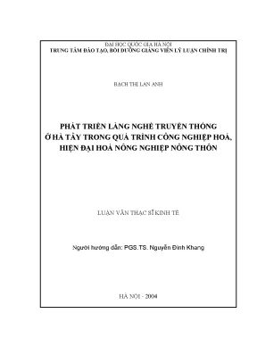 Luận văn thạc sĩ phát triển làng nghề truyền thống ở hà tây trong quá trình công nghiệp hoá hiện đại hoá nông nghiệp nông thôn