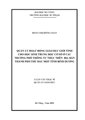 Quản lý hoạt động giáo dục giới tính cho học sinh trung học cơ sở ở các trường phổ thông tư thục trên địa bàn thành phố thủ dầu một tỉnh bình dương