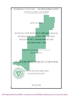 Luận văn thạc sĩ đánh giá tình hình thực hiện quy hoạch kế hoạch sử dụng đất trên địa bàn huyện mỹ đức thành phố hà nội giai đoạn 2011 2020