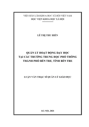 Quản lý hoạt động dạy học tại các trường trung học phổ thông thành phố bến tre tỉnh bến tre