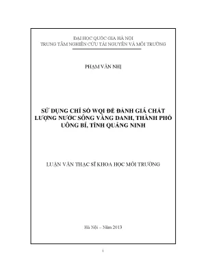 Luận văn thạc sĩ sử dụng chỉ số wqi để đánh giá chất lượng nước sông vàng danh thành phố uông bí tỉnh quảng ninh