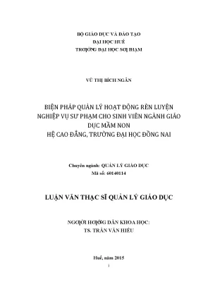 Luận văn thạc sĩ biện pháp quản lý hoạt động rèn luyện nghiệp vụ sư phạm cho sinh viên ngành giáo dục mầm non hệ cao đẳng trường đại học đồng nai