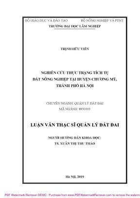 Luận văn thạc sĩ nghiên cứu thực trạng tích tụ đất nông nghiệp huyện chương mỹ thành phố hà nội