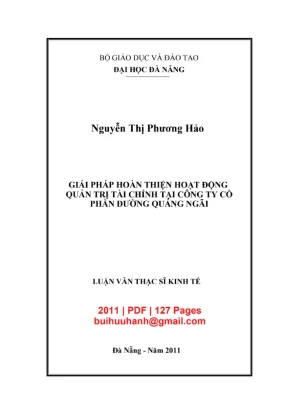 Luận văn thạc sĩ quản trị kinh doanh giải pháp hoàn thiện hoạt động quản trị tài chính tại công ty cổ phần đường quảng ngãi