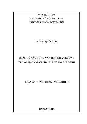 Luận án tiến sĩ quản lý xây dựng văn hoá nhà trường trung học cơ sở thành phố hồ chí minh