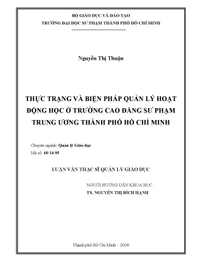 Luận văn thạc sĩ thực trạng và biện pháp quản lý hoạt động học ở trường cao đẳng sư phạm trung ương thành phố hồ chí minh