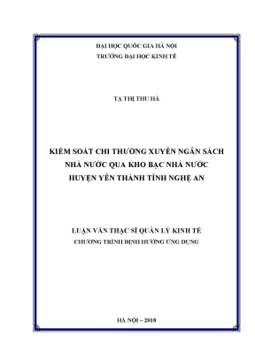 Luận văn thạc sĩ kiểm soát chi thường xuyên ngân sách nhà nước qua kho bạc nhà nước huyện yên thành tỉnh nghệ an