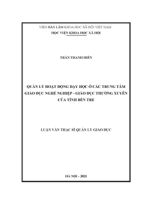 Quản lý hoạt động dạy học ở các trung tâm giáo dục nghề nghiệp giáo dục thường xuyên của tỉnh bến tre