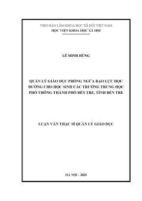 Quản lý giáo dục phòng ngừa bạo lực học đường cho học sinh các trường trung học phổ thông thành phố bến tre tỉnh bến tre