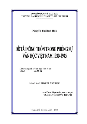 Luận văn thạc sĩ đề tài nông thông trong phóng sự văn học việt nam 1930 1945