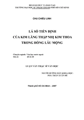 Luận văn thạc sĩ lá số tiền định của kim lăng thập nhị kim thoa trong hồng lâu mộng