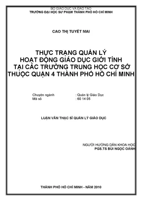 Luận văn thạc sĩ thực trạng quản lý hoạt động giáo dục giới tính tại các trường trung học cơ sở thuộc quận 4 thành phố hồ chí minh