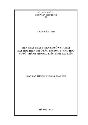 Luận văn thạc sĩ biện pháp phát triển cơ sở vật chất dạy học hiện đại ở các trường trung học cơ sở thành phố bạc liêu tỉnh bạc liêu