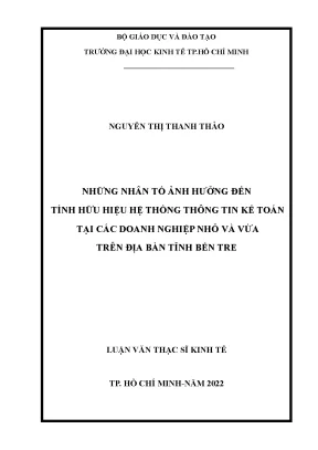 Những nhân tố ảnh hưởng đến tính hữu hiệu hệ thống thông tin kế toán tại các doanh nghiệp nhỏ và vừa trên địa bàn tỉnh bến tre