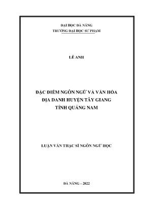 Đặc điểm ngôn ngữ và văn hóa địa danh huyện tây giang tỉnh quảng nam