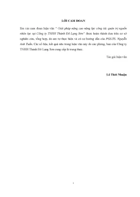 Giải pháp nâng cao năng lực công tác quản trị nguồn nhân lực tại công ty tnhh thành đô lạng sơn