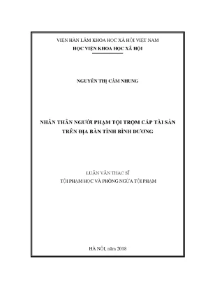 Luận văn thạc sĩ nhân thân người phạm tội trộm cắp tài sản trên địa bàn tỉnh bình dương