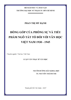 Luận văn thạc sĩ đóng góp của phóng sự và tiểu phẩm ngô tất tố đối với văn học việt nam 1930 1945
