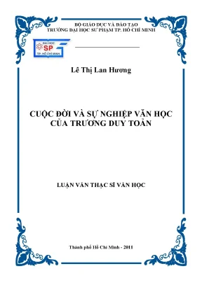 Luận văn thạc sĩ cuộc đời và sự nghiệp văn học của trương duy toản