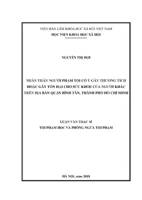 Luận văn thạc sĩ nhân thân người phạm tội cố ý gây thương tích hoặc gây tổn hại cho sức khỏe của người khác trên địa bàn quận bình tân thành phố hồ chí minh