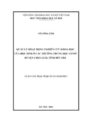 Quản lý hoạt động nghiên cứu khoa học của học sinh ở các trường trung học cơ sở huyện chợ lách tỉnh bến tre