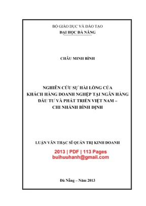Luận văn thạc sĩ quản trị kinh doanh nghiên cứu sự hài lòng của khách hàng doanh nghiệp tại ngân hàng đầu tư và phát triển việt nam chi nhánh bình định