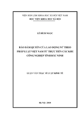 Luận văn thạc sĩ bảo đảm quyền của lao động nữ theo pháp luật việt nam từ thực tiễn các khu công nghiệp tỉnh bắc ninh