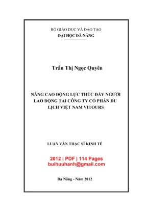 Luận văn thạc sĩ quản trị kinh doanh nâng cao động lực thúc đẩy người lao động tại công ty cổ phần du lịch việt nam vitours