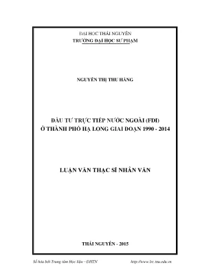 Luận văn thạc sĩ đầu tư trực tiếp nước ngoài fdi ở thành phố hạ long giai đoạn 1990 2014