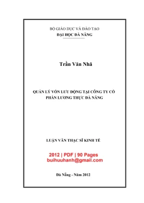 Luận văn thạc sĩ quản trị kinh doanh quản lý vốn lưu động tại công ty cổ phần lương thực đà nẵng