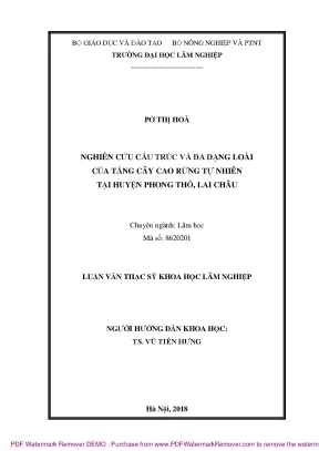 Luận văn thạc sĩ nghiên cứu cấu trúc và đa dạng loài của tầng cây cao rừng tự nhiên tại huyện phong thổ lai châu