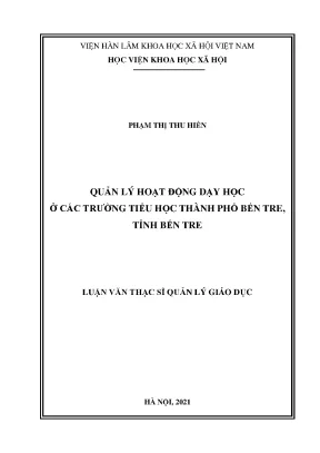 Quản lý hoạt động dạy học ở các trường tiểu học thành phố bến tre tỉnh bến tre