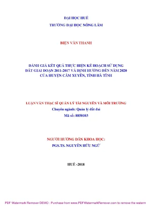 Luận văn thạc sĩ đánh giá kết quả thực hiện kế hoạch sử dụng đất giai đoạn 2011 2017 và định hướng đến năm 2020 của huyện cẩm xuyên tỉnh hà tĩnh