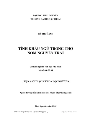 Luận văn thạc sĩ tính khẩu ngữ trong thơ nôm nguyễn trãi