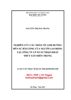 Luận văn thạc sĩ quản trị kinh doanh nghiên cứu các nhân tố ảnh hưởng đến sự hài lòng của người lao động tại công ty cp xuất nhập khẩu thủy sản miền trung