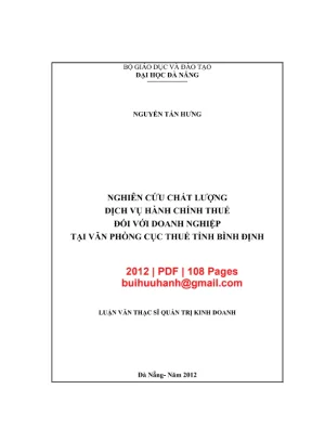 Luận văn thạc sĩ quản trị kinh doanh nghiên cứu chất lượng dịch vụ hành chính thuế đối với doanh nghiệp tại văn phòng cục thuế tỉnh bình định