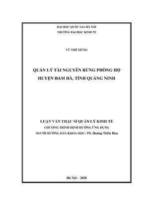 Luận văn thạc sĩ quản lý tài nguyên rừng phòng hộ huyện đầm hà tỉnh quảng ninh