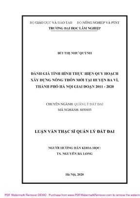 Luận văn thạc sĩ đánh giá tình hình thực hiện quy hoạch xây dựng nông thôn mới tại huyện ba vì thành phố hà nội giai đoạn 2011 2020