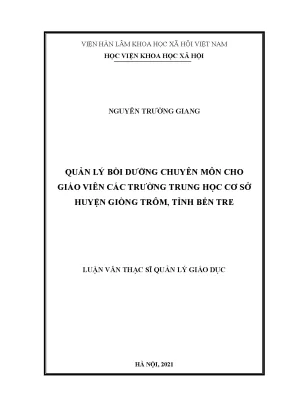Quản lý bồi dưỡng chuyên môn cho giáo viên các trường trung học cơ sở huyện giồng trôm tỉnh bến tre