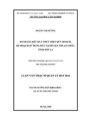 Luận văn thạc sĩ đánh giá kết quả thực hiện quy hoạch kế hoạch sử dụng đất tại huyện thuận châu tỉnh sơn la