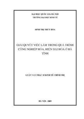 Luận văn thạc sĩ giải quyết việc làm trong quá trình công nghiệp hóa hiện đại hóa ở hà tĩnh